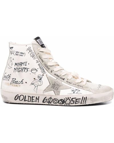 Golden Goose White And Grey Graffiti Print High-top Trainers