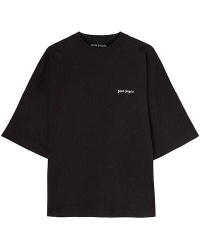 Palm Angels T-shirt en coton à logo brodé - Noir