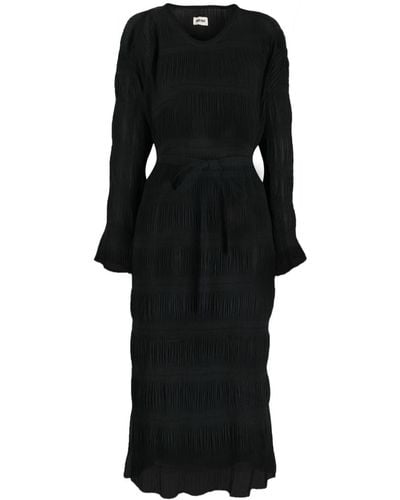 Henrik Vibskov Plissé-effect Tied-waist Midi Dress - Black