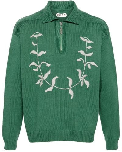 Bode Floret Polo-Pullover aus Wolle - Grün