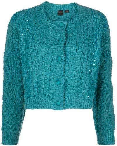 Pinko Cable-knit Sequinned Cardigan - Blue