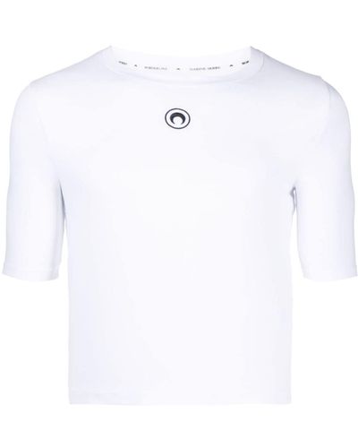 Marine Serre T-shirt crop con ricamo - Bianco