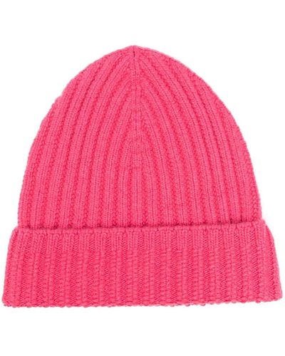 Barrie Ribbed Cashmere Beanie - Pink