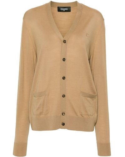DSquared² Logo-embroidered Wool Cardigan - Natural