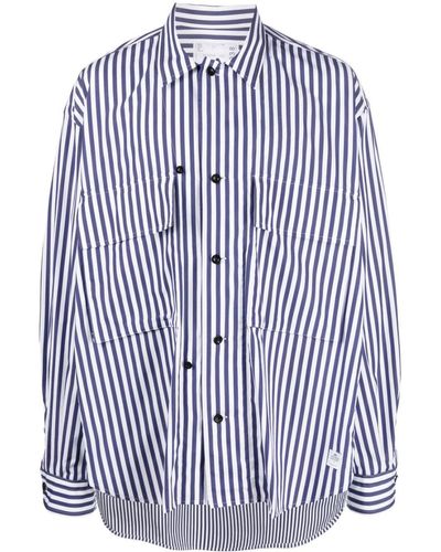 Sacai Long-sleeve Striped Cotton Shirt - Blue