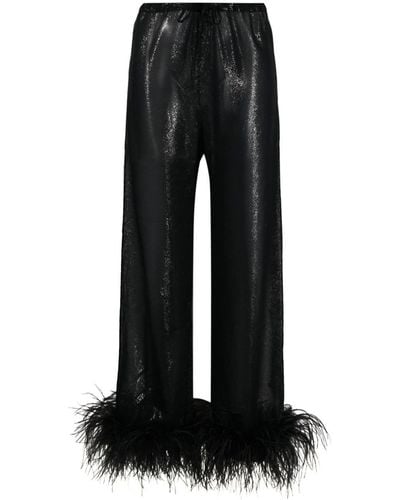 Oséree Pyjama Pants With Feathers - Black