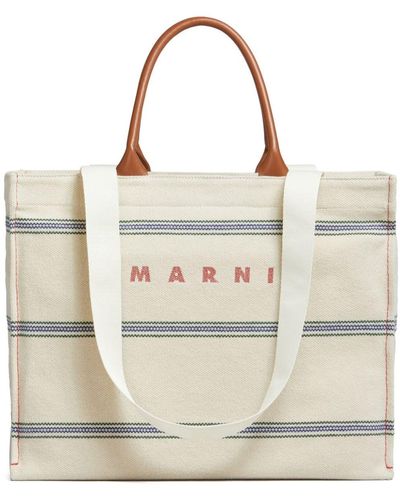 Marni Canvas-Shopper mit Logo-Stickerei - Weiß
