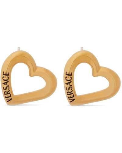 Versace Logo-print Heart-motif Earrings - Metallic
