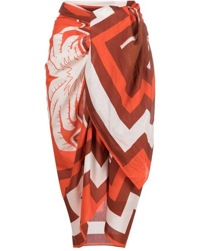 Johanna Ortiz Graphic-print Cotton Skirt - Red