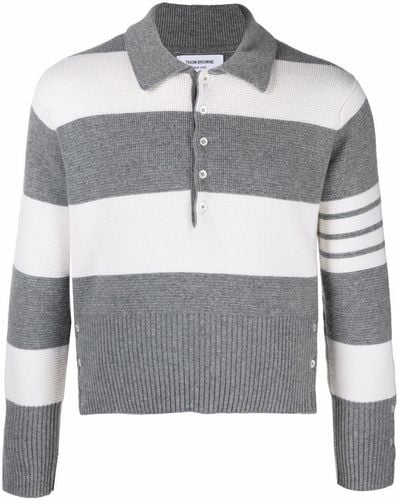 Thom Browne Jersey Rugby Stripe Polo - Gris