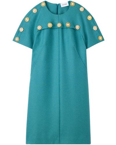 St. John Button-embellished Wool Minidress - Blue