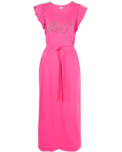 Liu Jo Crystal-embellished Logo Long Dress - Pink