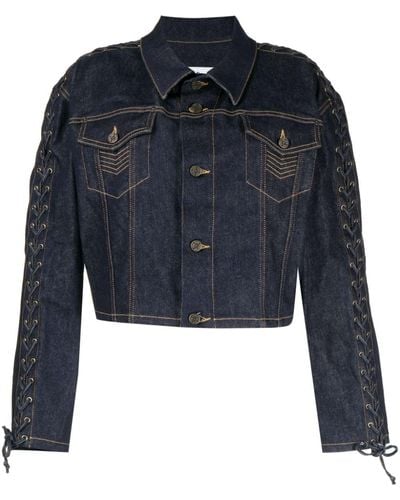 Jean Paul Gaultier Lace-up Cropped Denim Jacket - Blue