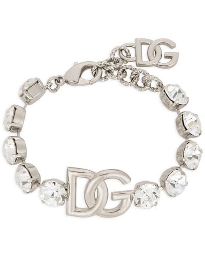 Dolce & Gabbana Crystal Dg Logo Bracelet - Metallic