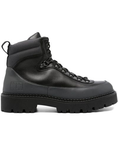 Tommy Hilfiger Paneled Leather Boots - Black