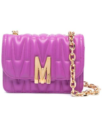 Moschino Logo-quilted Leather Shoulder Bag - Purple