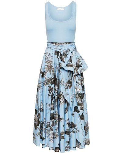 Oscar de la Renta Flora & Fauna Midi-jurk Met Bloemenprint - Blauw
