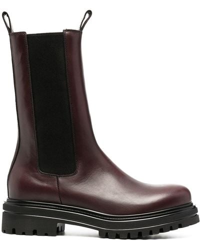 SCAROSSO Naomi Ridged Leather Boots - Brown