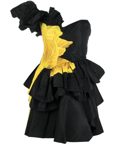 Alexander McQueen Tiered One-shoulder Minidress - Black