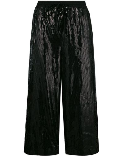 P.A.R.O.S.H. Cropped-Paillettenhose mit Kordelzug - Schwarz