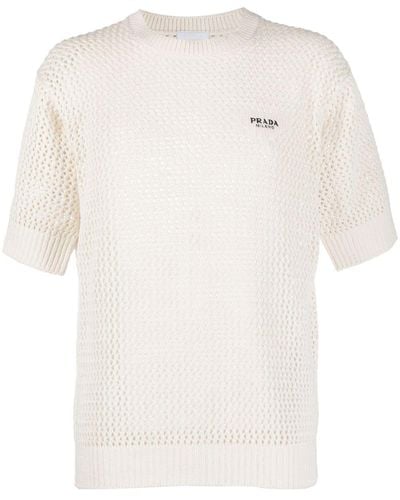 Prada Crochet-knit Silk T-shirt - White