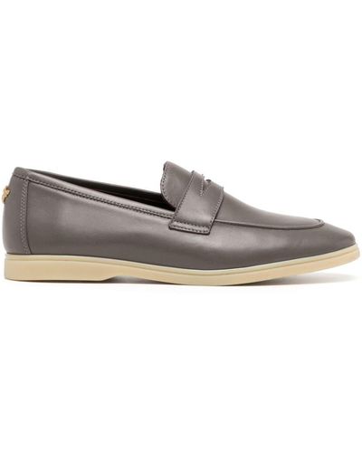 Bougeotte Almond-toe Leather Penny Loafers - Grey