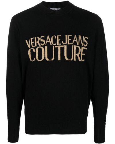 Versace Crew Neck Knitted Logo Sweater - Black