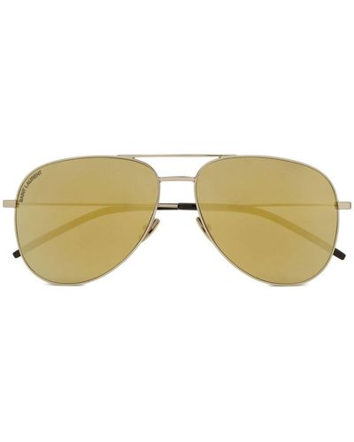 Saint Laurent Logo-print Oversize-frame Sunglasses - Yellow