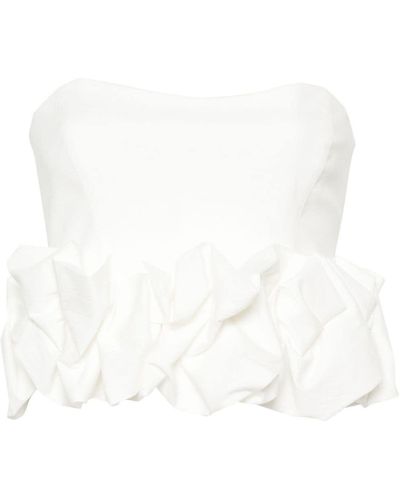 Genny Ruched-appliqué Strapless Blouse - White