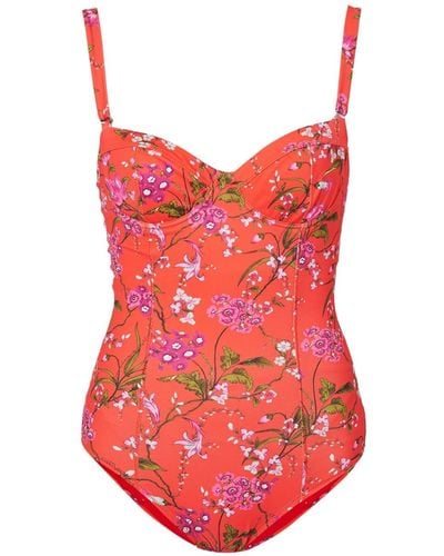 Erdem Floral-print Swimsuit - Red