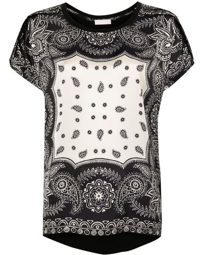 Liu Jo Satin-T-Shirt mit Paisley-Print - Grau