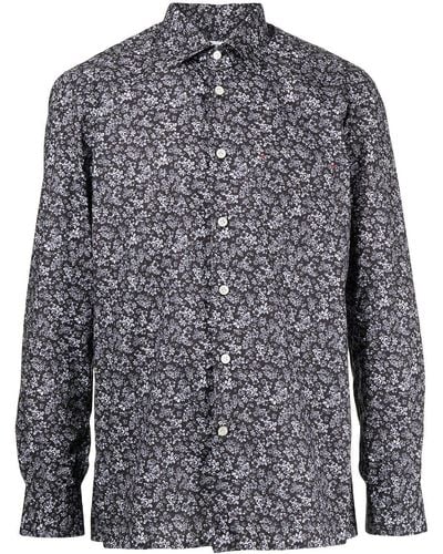Kiton Camisa de popelina con estampado floral - Gris