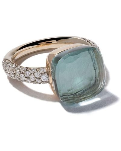 Pomellato 18kt Rose And White Gold Small Nudo Topaz And Diamond Ring - Blue
