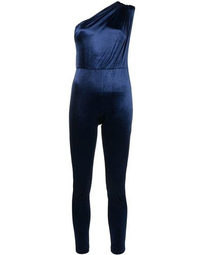 Atlein Velvet One-shoulder Jumpsuit - Blue
