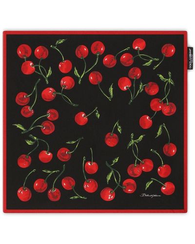 Cherry Printed Silk Twill Scarf in Black - Dolce Gabbana