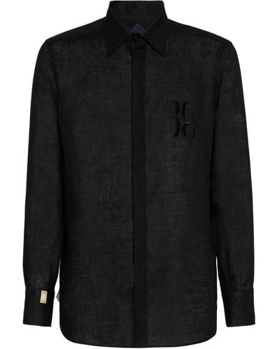 Billionaire Logo-embroidered Linen Shirt - Black