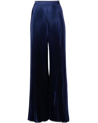L'idée Bisous Pleated Satin Wide-leg Trousers - Blue