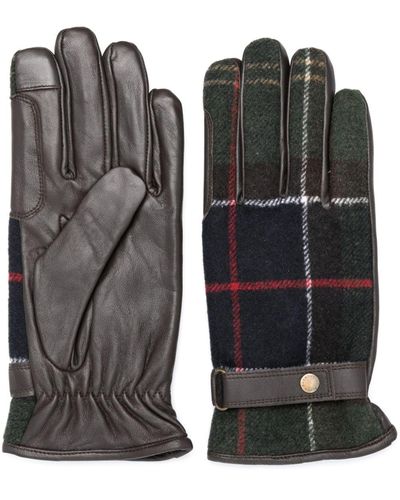 Barbour Aubrey Tartan-check Paneled Leather Gloves - Black