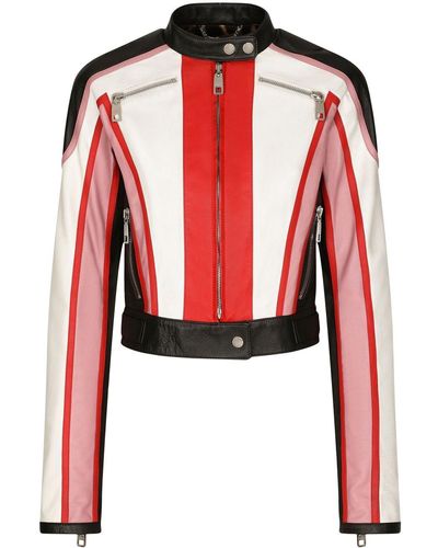 Dolce & Gabbana Paneled Leather Jacket - Red