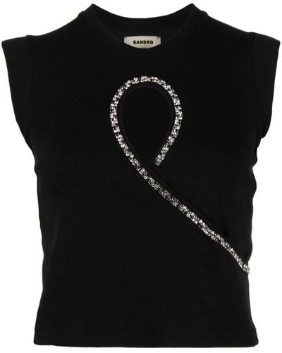 Sandro Keyhole-neck Crystal-embellished Top - Black