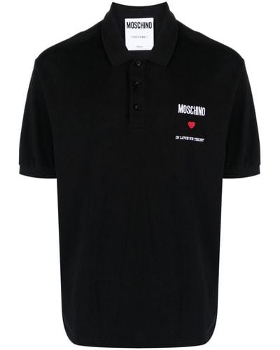 Moschino Katoenen Poloshirt Met Geborduurd Logo - Zwart