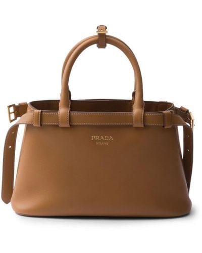Prada Small Belted Leather Two-way Bag - Brown