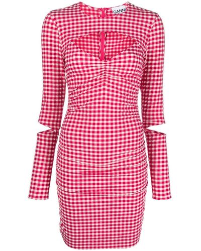 Ganni Love Potion Checked Cut-out Minidress - Red