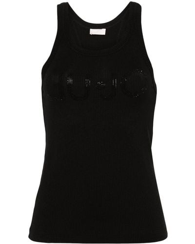 Liu Jo | T-shirt in viscosa senza maniche con logo e strass | female | NERO | S