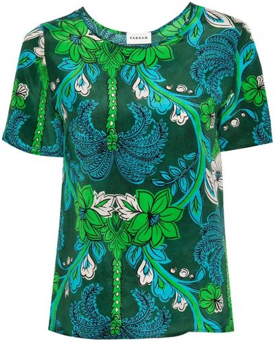 P.A.R.O.S.H. Floral-print Silk T-shirt - Green