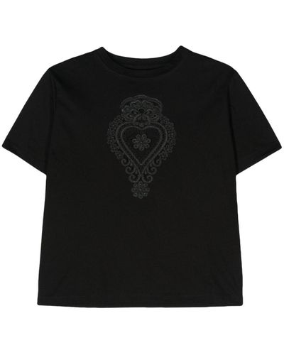 Parlor Corded-lace-detailing Cotton T-shirt - Black