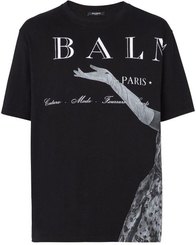 Balmain Printed Soft Jersey T Shirt - Black