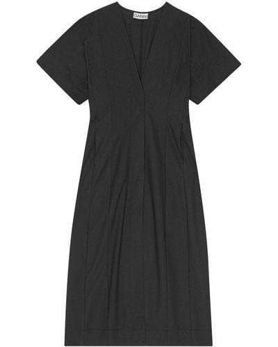 Ganni Vネック ドレス - ブラック