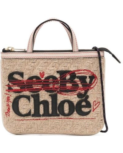 See By Chloé Logo-lettering Jute Crossbody Bag - White