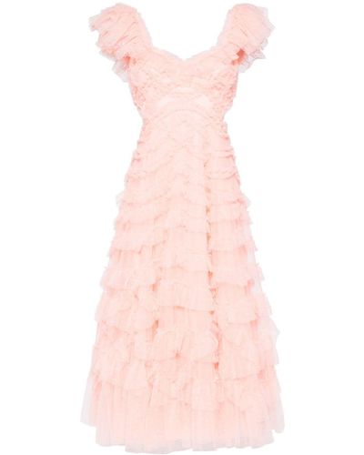 Needle & Thread Vestido midi Lola con volantes - Rosa